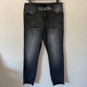 KUT From The Kloth Stone Wash Black Raw Hem Mid Rise Ankle Skinny Jeans 10